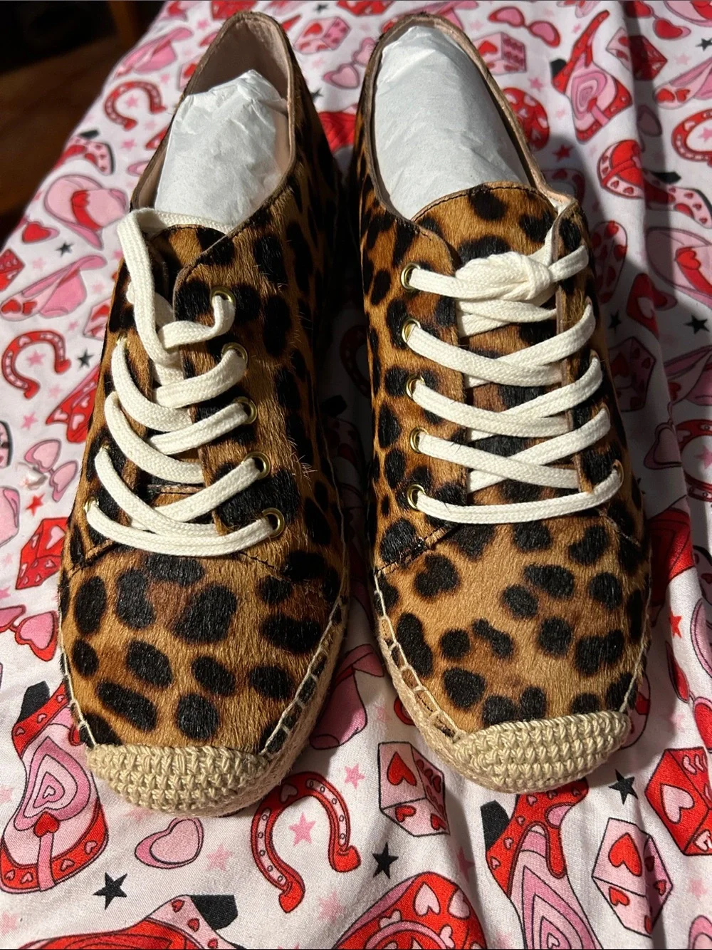 Leopard Print Lace-Up Women's Espadrille Sneakers - Brown